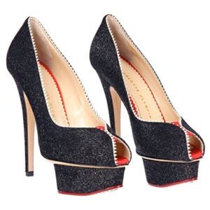 Charlotte Olympia "Daphne" black and red peep toes