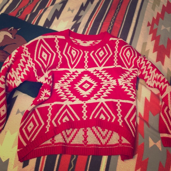 Red and white Aztec sweater
