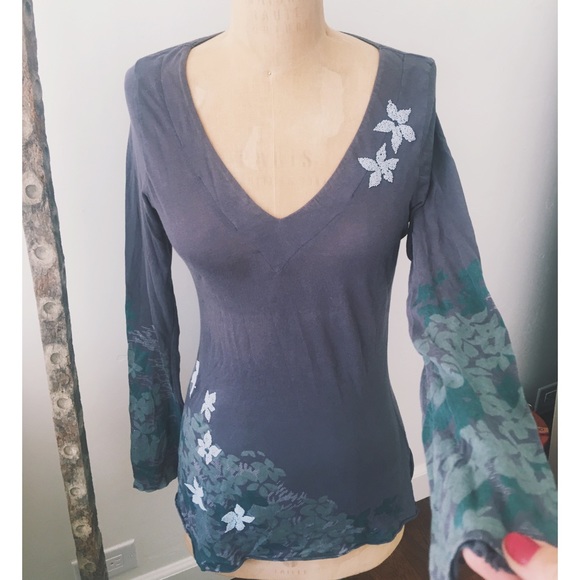 Beaded Flower Long Sleeve Shirt