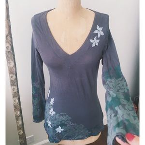 Beaded Flower Long Sleeve Shirt