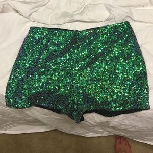 green/teal sequin shorts