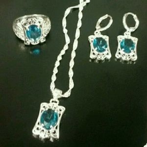 Sterling Silver 925 necklace earrings & ring set