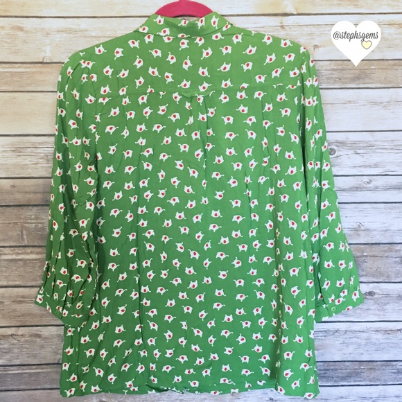 Green Elephant Button Down Blouse - Picture 2 of 3