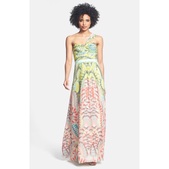 BCBG One Shoulder Floral Gown