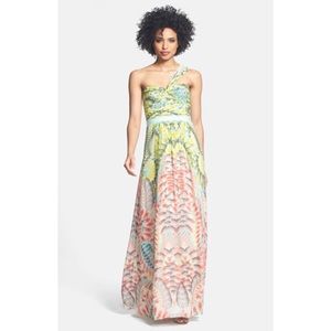 BCBG One Shoulder Floral Gown