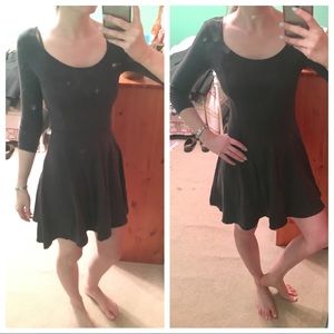 Dark gray stretch scoop neck skater skirt dress