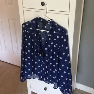 Navy Blue Polka Dot Blouse