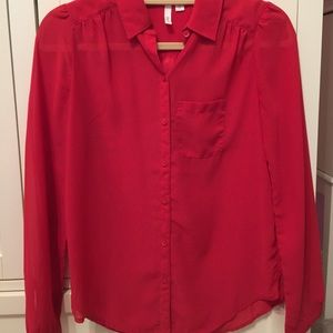 Red, Sheer Button Down