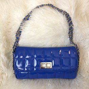 Quilted Blue Patent Chain Strap Flap Bag