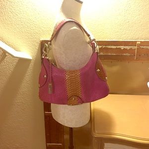 Italian Made hot pink and tan snakeskin bag