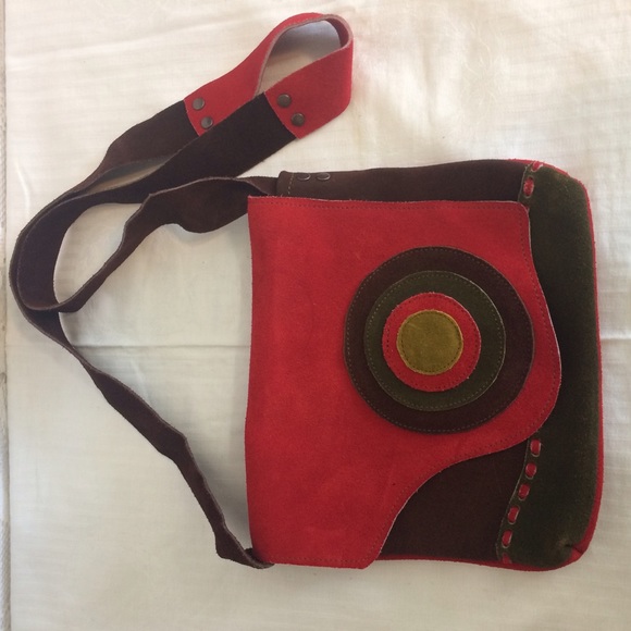 Red Dark Brown Suede Leather Crossbody - Picture 1 of 4