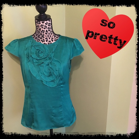 Green Blouse with Flower Detail