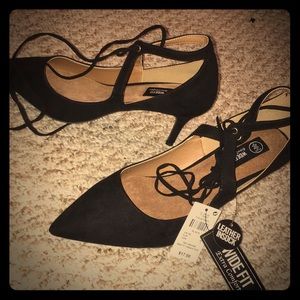 Brand new black tie up heels