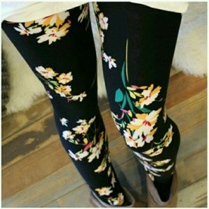 Black Floral Print Leggings