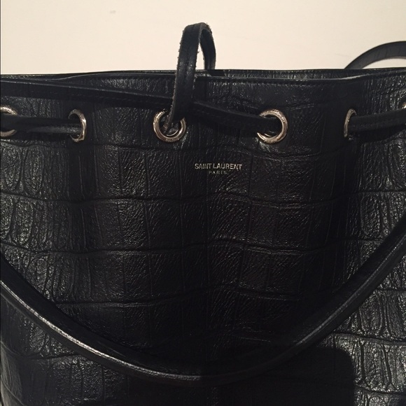 SOLD Saint Laurent Black Croc Black Bucket Bag - Picture 3 of 4