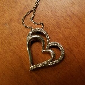 10K White Gold and Diamond Heart Necklace