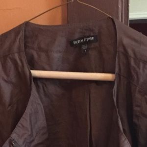 Veste Moto En Coton Ciré Eileen Fisher Marron - Taille XS, Longueur 26", Occasion Très Bon état