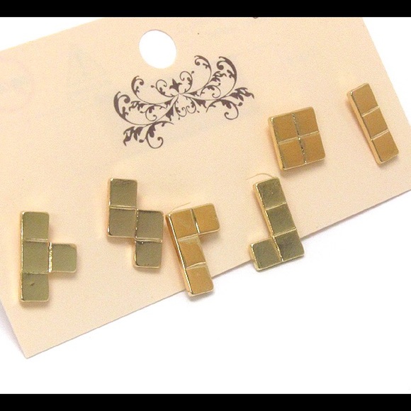 Gold Tetris Earrings: Set of 3