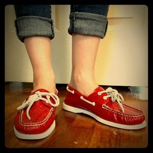 Red Crocodile Patent Leather Sperrys