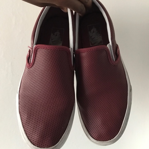 burgundy leather slip on vans