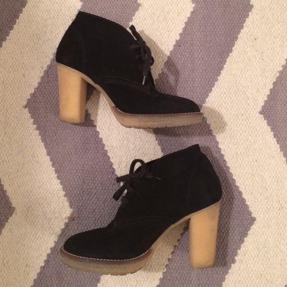 J Crew Black Suede Heeled Lace-up Booties