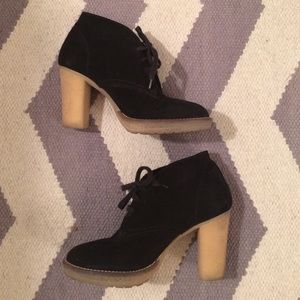 J Crew Black Suede Heeled Lace-up Booties