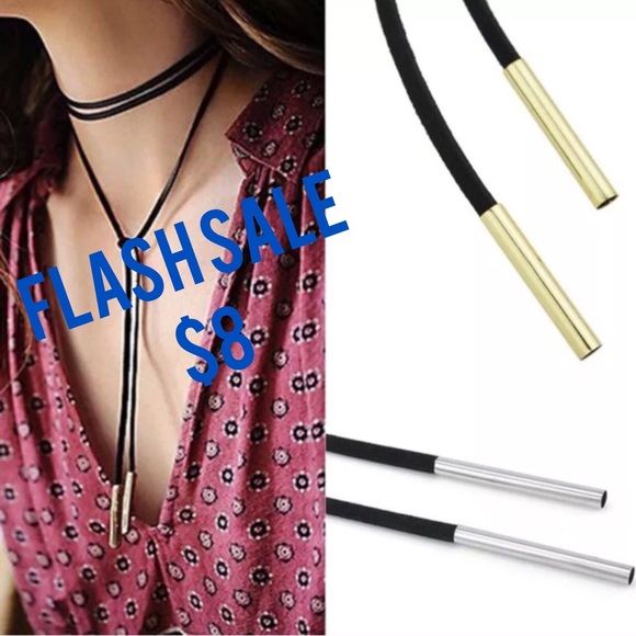 Boutique Jewelry - ❤️BLACK CHOKER NECKLACE-LARIAT STYLE SILVER ENDS❤️