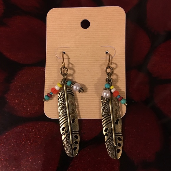 Boho Feather Drop Earing