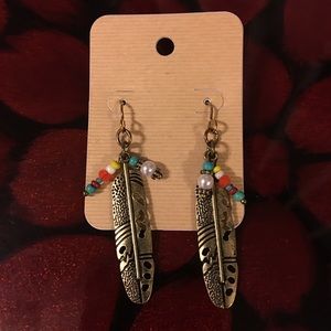 Boho Feather Drop Earing
