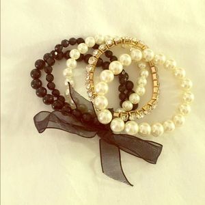 5 in 1 bracelet - pearl, faux diamond and black