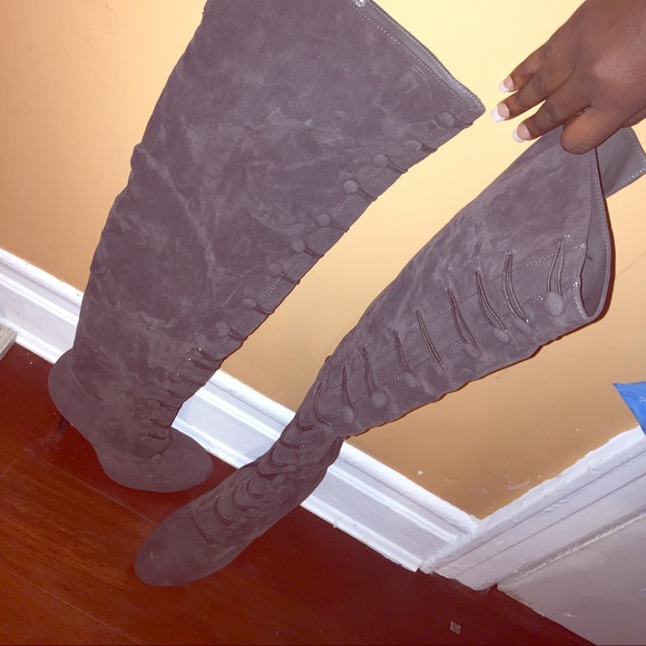Grey Knee high boots
