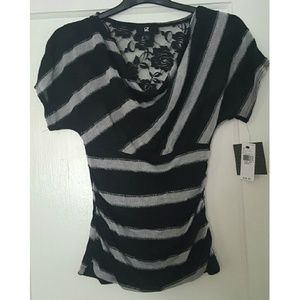 Black and Grey Scoop Neck Lace Top
