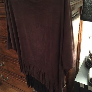 Double layer suede fringe tunic/ poncho