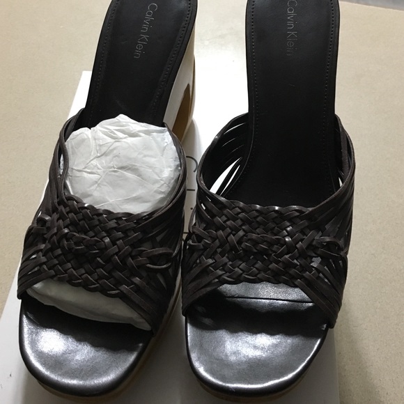 Brown leather slip on sandals