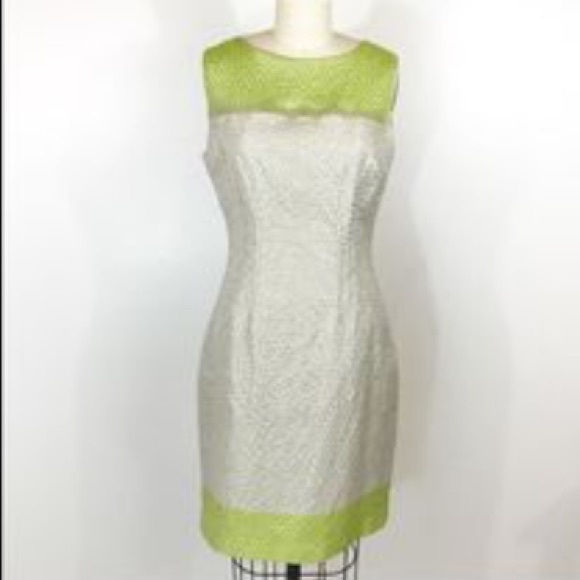 Tahari beige and light green dress - Picture 2 of 7