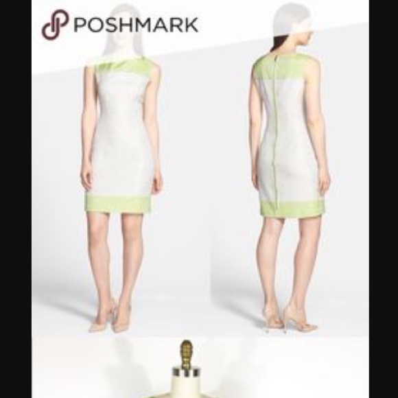 Tahari beige and light green dress - Picture 3 of 7