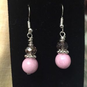 Pink quartz and crystal earrings