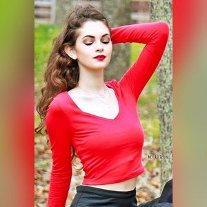 Red Long Sleeve Crop Top