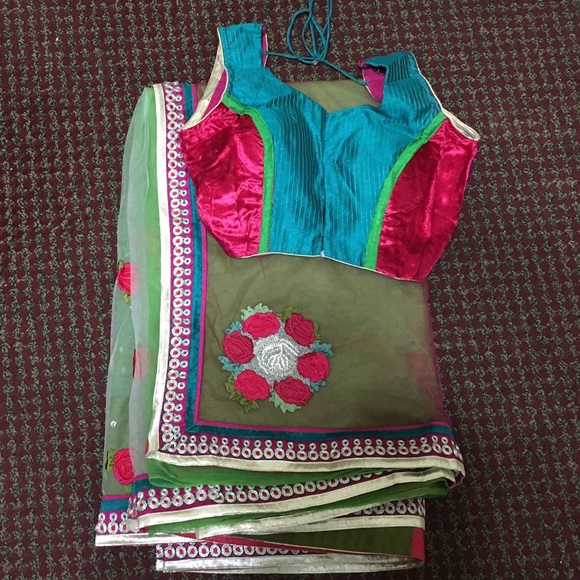 Sari with fancy blouse & skirt