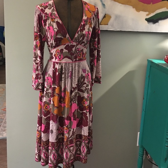 BCBG Max Azria pink burgandy floral print dress - Picture 1 of 4