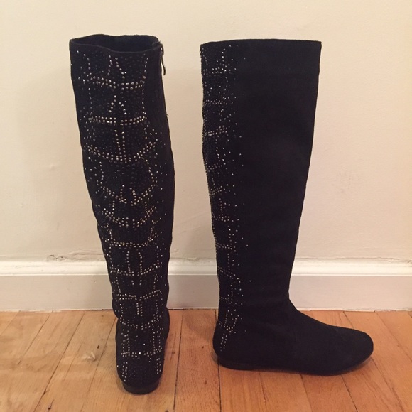 Chic Gorgeous Knee High Rhinestone Suede Boots 6