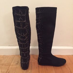 Chic Gorgeous Knee High Rhinestone Suede Boots 6
