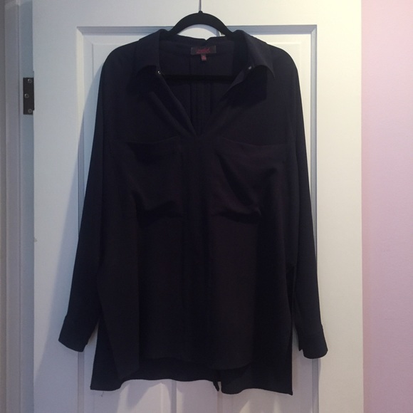 Back kinda open dressy navy blue top