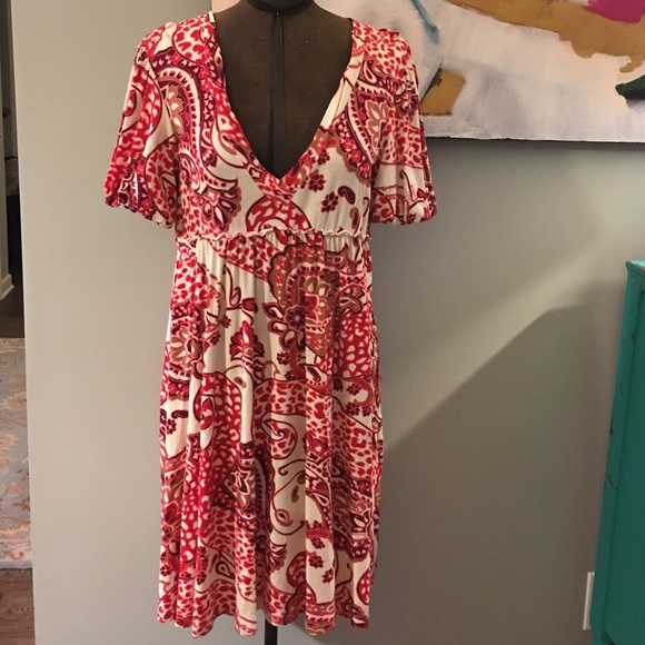 ABS red & white print dress medium