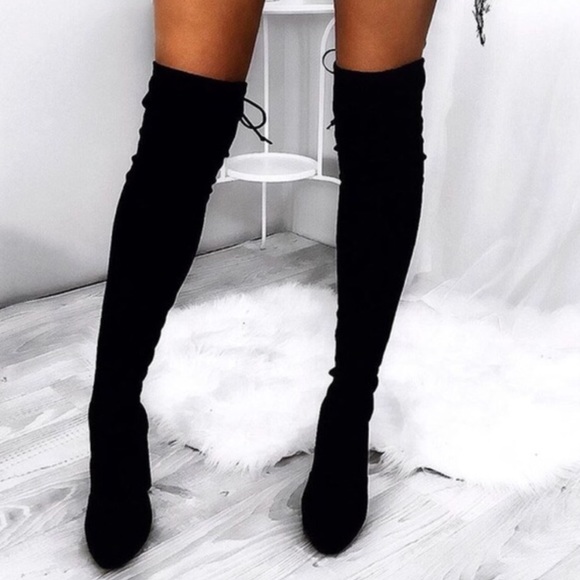 Black Over the Knee Boots - Vegan Suede