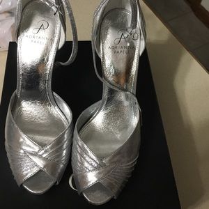 Silver ankle straps heels