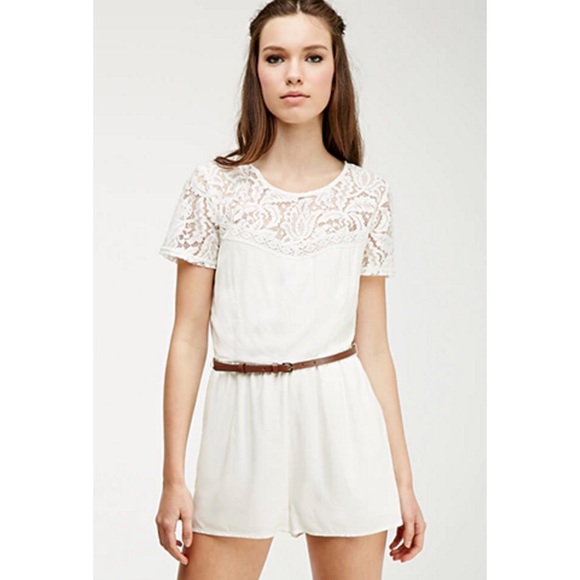 Lace-paneled yoke romper