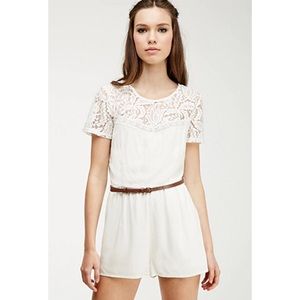 Lace-paneled yoke romper