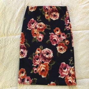 High waist navy floral pencil skirt