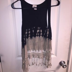Ombré black and cream fringe vest